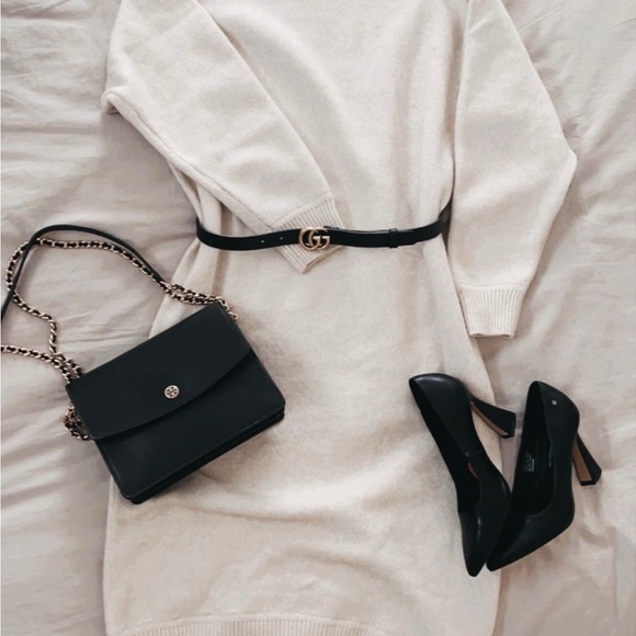 Authentic TORY BURCH Logo Chain Shoulder Bag Leather Black - Picture 4 of 13